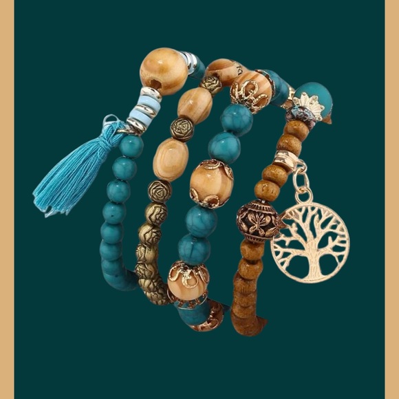 Restock- 4PC Tree of Life Pendant Tassel Bracelet Set - Picture 3 of 5